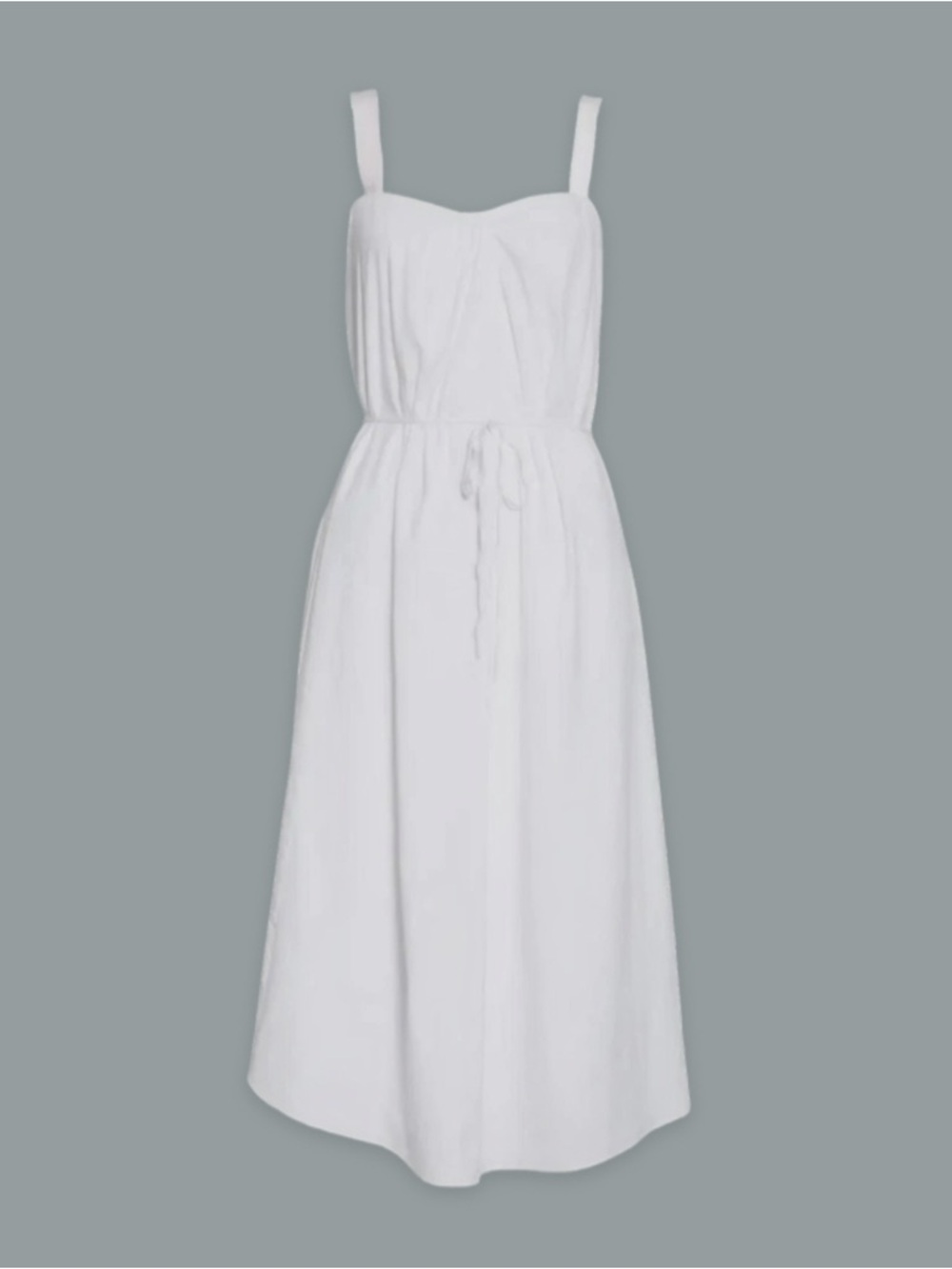 Vince White Midi Dress with Tie Waist and Sweetheart Neckline